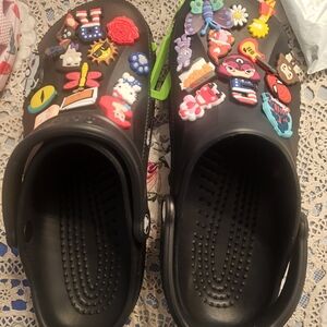 SOLD Woman Black Clogs with Colorful Charms